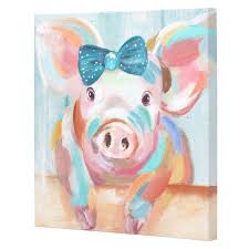 18x18 Pig With Bow Canvas Art At Home