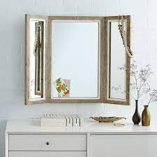 Distressed Mango Wood Trifold Mirror