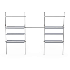 tension pole shelving unit with clothes
