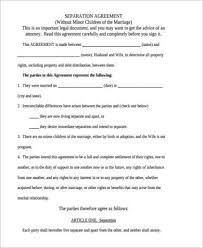 Separation Agreement Separation Agreement Form Samples 10 Free
