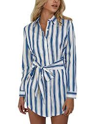Ninimour Womens Self Belt Stripe Print Casual Shirt Blouse Dress Dresses Sale Satin Dresses From Waxeer 43 7 Dhgate Com
