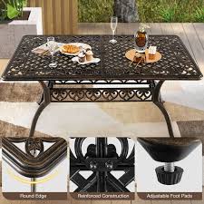 59 Inch Aluminum Patio Dining Table With Umbrella Hole Fot 6 Persons Bronze Costway