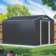 Hogyme 8 X 10 Large Outdoor Metal Storage Shed Galvanized Steel Garden Tool Shed With Sliding Double Lockable Doors 4 Vents For Backyard Patio