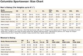 Columbia Sportswear Size Chart Best Picture Of Chart