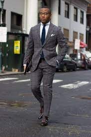 navy tie with grey check suit outfits