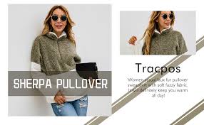 Tracpos Womens Sweatshirt Soft Fuzzy Zipper Sherpa Pullover Winter Fleece Outwear Coat With Pocket