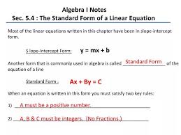 Ppt Algebra I Notes Sec 5 4 The