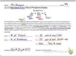 3 2 3 Standard Form Word Problem Notes