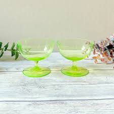 Pair Of Vintage Lime Green Glass Ice
