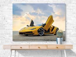 Yellow Car Poster Supercar Canvas Art