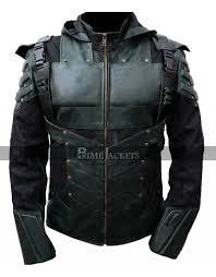 Green Arrow Hooded Jacket Stephen Amell Season 5 Oliver Queen Leather Costume