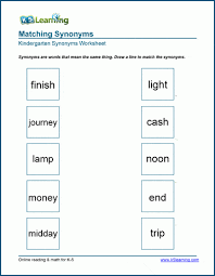 matching synonyms worksheets k5 learning