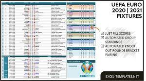 Just put the scores and uefa teams groups: Euro 2020 2021 Final Tournament Schedule Excel Templates