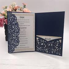 2019 Navy Blue Laser Cut Pocket Wedding Invitation Suites Customizable Invites With Envelope Wedding Accessory Blank Inner Custom Picture Wedding