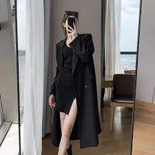 Spring Autumn Fashion Trench Coat For Women Double Ted Long Black Windbreaker Suit Jackets