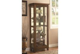 Add sophistication to any room with this lighted corner curio cabinet. Coaster Curio Cabinets 5 Shelf Curio Cabinet With Warm Brown Finish Mirrored Back Rife S Home Furniture Curio Cabinets