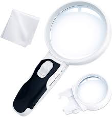 Amazon Com Imagniphy Led Illuminated Magnifying Glass Set Best Magnifier With Lights For Seniors Macular Degeneration Reading And Hobbyists 2 Lens 10x 5x Office Products