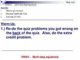Ppt Swbat Solve Two Step Equations