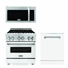 Packages can include a refrigerator, dishwasher, range, wall ovens, range hood, and over the range microwaves. Shop Zline Kitchen Bath Dual Fuel 30in Stainless Steel With White Matte Collection At Lowes Com