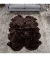 4 pelt espresso brown sheepskin fur rug