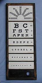 Vintage Framed Milk Glass Vision Eye Test Exam Chart Item