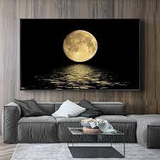 Black White Moon Canvas Painting Modern