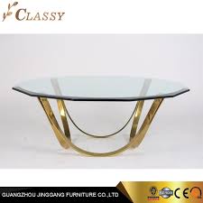 The glass table top is transparent toughened glass with beautifully polished edge. China Creative Round Glass Coffee Table With Chrome Stainless Steel Base China Living Room Furniture Glass Coffee Table