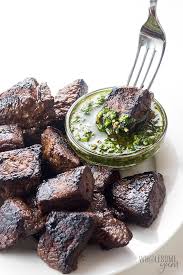Pork tenderloin is a great meal to cook if you love meat and you're in the mood for comfort food — and these days, we're almost always in need of comfort food. Steak Bites Appetizer Recipe With Chimichurri Sauce Video Wholesome Yum