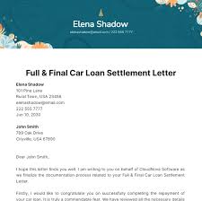 car loan settlement letter template