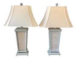 Natural Light Blue Gray Rattan Table Lamps A Pair Chairish