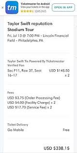 Taylor Swift Tickets Philadelphia 315 00 Picclick