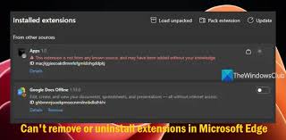 uninstall extensions in microsoft edge