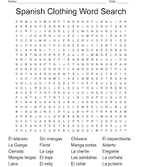 spanish clothing word search wordmint