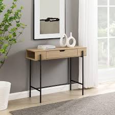 Welwick Designs 41 In Coastal Oak Black Rectangle Wood And Metal Modern Console Table With Storage