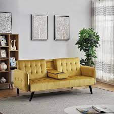 This sofa set includes high quality pieces, and each of them has a comfortable black leather air upholstery. Us Pride Furniture Cricklade 72 In Golden Yellow Velvet 2 Seater Twin Sleeper Convertible Sofa Bed With Tapered Legs Sb9065 The Home Depot