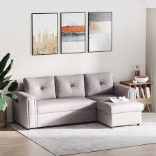 Homcom Linen Look L Shaped Sofa Bed