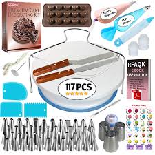 117 Pcs Cake Decorating Supplies Kit For Beginners 1 Turntable Stand 48 Numbered Icing Tips With Pattern Chart E Book 1 Cake Leveler Straight