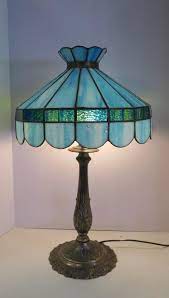 vintage blue leaded glass table lamp