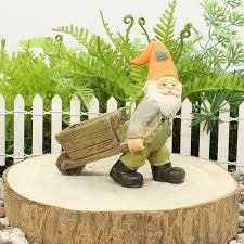 Gnome With Wooden Wheelbarrow Miniature