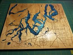 Hand Drawn And Laser Engraved Topographic Map Complete With