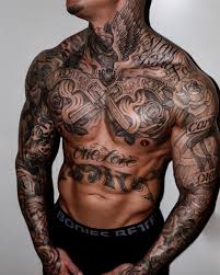 This is a classic american style chest and stomach tattoo. Men Chest Tattoos Arm Tattoo Sites