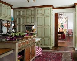 distressed green kitchen cabinets with