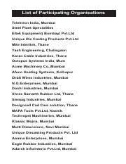 LIST OF MUMBAI COMPANIES.pdf - List of Participating Organisations  Telektron India Mumbai Steel Plant Specialities Eltek Equipment Bombay |  Course Hero
