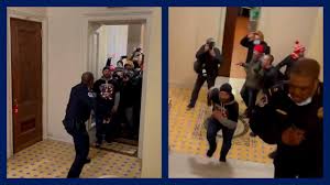 The capitol was placed on lockdown after the carnage erupted shortly after 1pm on friday afternoon. Pro Trump Mob Chases Lone Black Police Officer Up Stairs In Capitol Video Us News The Guardian