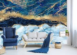 L Stick Marble Wallpaper Navy Blue