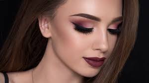 burgundy smokey eyes bold lips makeup