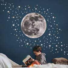 Moon And Stars Fabric Wall Decal For