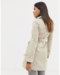 Lipsy Check Trench Coat In Natural