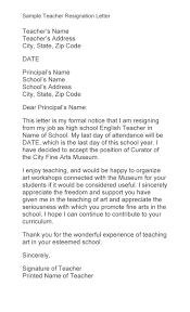 You never know when a contact will be helpful in the future. 50 Best Teacher Resignation Letters Ms Word á… Templatelab