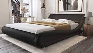 Both the headboard and the footboard are covered with faux leather having size: Amazon Com Amolife Upholstered Queen Bed Frame Deluxe Solid Modern Platform Bed Mattress Foundation Faux Leather Queen Size Bed Frame With Adjustable Headboard And Slat Support Black Kitchen Dining